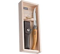 OPINEL - N°10 Effilé Olivier et Étui Alpine Brun - Couteau Pliant OPINEL N°10 Bois d’Olivier - Couteau de Poche Acier Inoxydable - Plumier OPINEL Coffret Bois - Lame Inox Miroir 10 cm et Manche Bois