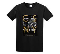 Opinh Crosby Stills Nash & Young Csny Band T-Shirt Graphic Tee for Mens Shirt Black L