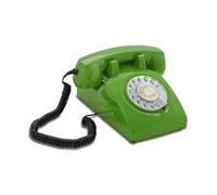 Opis 60s cable avec étiquette ptt française classique: téléphone fixe filaire avec cadran rotatif / téléphone rétro vintage (vert)