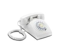 Opis 60s cable avec étiquette ptt française classique: téléphone fixe filaire avec cadran rotatif / téléphone rétro vintage (blanc)