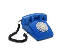 Opis 60s cable avec étiquette ptt française classique: téléphone fixe filaire avec cadran rotatif / téléphone rétro vintage (bleu)