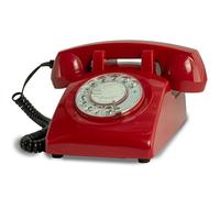 Opis 60s Cable: Téléphone Fixe Vintage Compatible Box, Style rétro des années 60, avec Son Aspect Ancien à Cadran Classique Rouge