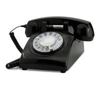 Opis 60s Cable: Téléphone Fixe Vintage Compatible Box, Style rétro des années 60, avec Son Aspect Ancien à Cadran Classique Noir