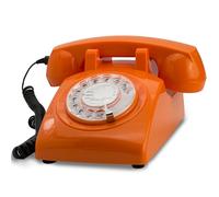 Opis 60s Cable: Téléphone Fixe Vintage Compatible Box, Style rétro des années 60, avec Son Aspect Ancien à Cadran Classique Orange