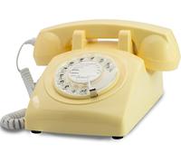 Opis 60S Cable: Téléphone Fixe Vintage Compatible Box, Style Rétro Des Années 60, Avec Son Aspect Ancien À Cadran Classique Beige