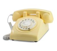 Opis 60s Cable: Téléphone Fixe Vintage Compatible Box, Style rétro des années 60, avec Son Aspect Ancien à Cadran Classique Beige