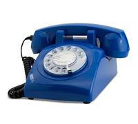 Opis 60s Cable: Téléphone Fixe Vintage Compatible Box, Style rétro des années 60, avec Son Aspect Ancien à Cadran Classique Bleu