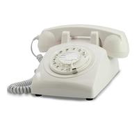 Opis 60s Cable: Téléphone Fixe Vintage Compatible Box, Style rétro des années 60, avec Son Aspect Ancien à Cadran Classique Blanc
