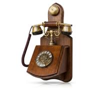 Opis Technology 1921 Cable Modèle D - Téléphone Mural Vintage en Bois, Téléphone Ancien Fixe Filaire avec Cadran Rotatif et Véritable Cloche en Métal