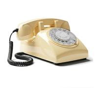 Opis Technology 60s Cable Téléphone Fixe à Cadran Rotatif, Beige | Cloche mécanique authentique et style rétro des années 60. Compatible avec la plupart des box et fibre.