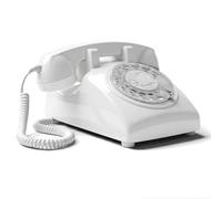 Opis Technology 60s Cable Téléphone Fixe à Cadran Rotatif, Blanc