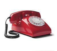 Opis Technology 60s Cable - Téléphone Fixe Vintage à Cadran Rotatif & Cloche Mécanique - Compatible Box Internet & Fibre - Design Rétro Années 60 - Rouge