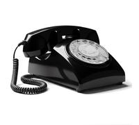 Opis Technology 60s Cable - Téléphone Fixe Vintage à Cadran Rotatif & Cloche Mécanique - Compatible Box Internet & Fibre - Design Rétro Années 60 - Noir