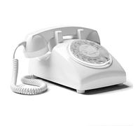 Opis Technology 60s Cable - Téléphone Fixe Vintage à Cadran Rotatif & Cloche Mécanique - Compatible Box Internet & Fibre - Design Rétro Années 60 - Blanc