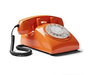 Opis Technology 60s Cable - Téléphone Fixe Vintage à Cadran Rotatif & Cloche Mécanique - Compatible Box Internet & Fibre - Design Rétro Années 60 - Orange