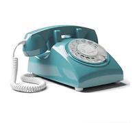Opis Technology 60s Cable - Téléphone Fixe Vintage à Cadran Rotatif & Cloche Mécanique - Compatible Plupart des Box & Fibre - Design Rétro Années 60 - Azure