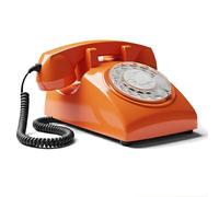 Opis Technology 60s Cable - Téléphone Fixe Vintage à Cadran Rotatif & Cloche Mécanique - Compatible Plupart des Box & Fibre - Design Rétro Années 60 - Orange