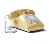 Opis Technology 60s Cable - Téléphone Fixe Vintage à Cadran Rotatif & Cloche Mécanique - Compatible Plupart des Box & Fibre - Design Rétro Années 60 - Beige