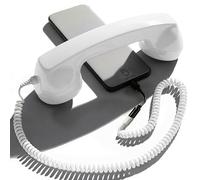 Opis Technology 60s Micro Combiné Rétro Lightning MFi, Blanc | Certifié MFi pour iPhone 7 à 14. Câble spiralé, écouteur confortable, allure de téléphone vintage.