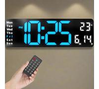 Opis Technology Clock 1 XL - Horloge Murale Numérique LED Rétro 32cm Bleu-Blanc avec Télécommande, Double Alarme, Thermomètre, Minuteur et Luminosité Automatique