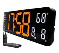 Opis Technology Clock 1 XL - Horloge Murale Numérique LED Rétro 32cm Orange-Blanc avec Télécommande, Double Alarme, Thermomètre, Minuteur et Luminosité Automatique