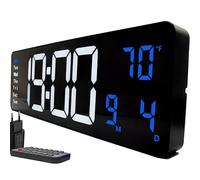 Opis Technology Clock 1 XXL - Horloge Murale Numérique LED Rétro 41cm Blanc-Bleu avec Télécommande, Double Alarme, Thermomètre, Minuteur et Luminosité Automatique