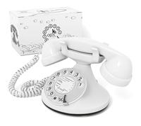 Opis Technology FunkyFon Cable Téléphone à Cadran Rotatif, Blanc | Allure des années 1920 en couleurs vives. Combiné filaire, sonnerie électronique, idéal en décoration.