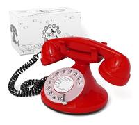 Opis Technology FunkyFon Cable Téléphone à Cadran Rotatif, Rouge | Allure des années 1920 en couleurs vives. Combiné filaire, sonnerie électronique, idéal en décoration.
