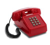 Opis Technology PushMeFon Cable Téléphone Fixe Rétro à Touches, Rouge | Grandes touches et véritable cloche mécanique. Se pose ou se fixe au mur, coloris vifs, allure vintage.