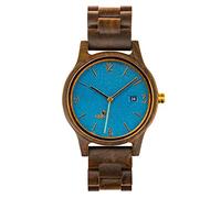 Opis UR-U1 : Montre Rétro en Bois de Santal Noir pour Homme/Femme (Unisexe/Mixte) avec Cadran Texturé Unique Bleu et Parties Métalliques en Or
