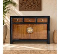 OPIUM OUTLET Armoire Buffet Commode Armoire de mariage Asia Meuble entièrement assemblé Style vintage oriental asiatique chinois (Maroon-Black)