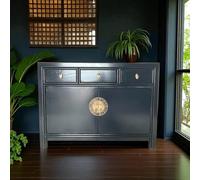 OPIUM OUTLET Armoire buffet - Commode de mariage - Meuble entièrement assemblé - Style vintage - Oriental, asiatique chinois (bleu nuit)