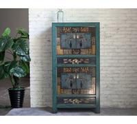 OPIUM OUTLET armoire vintage asiatique armoire de mariage bleue, commode haute style shabby chic meubles asiatiques orientaux chinois extrême-orientaux chambre à coucher, salon