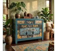 OPIUM OUTLET Commode Buffet Armoire Asia Meubles Bleu Entièrement Monté | Buffet asiatique, chinois, oriental, vintage, buffet