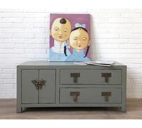 OPIUM OUTLET Commode buffet bas - Meuble de mariage chinois asiatique oriental - Meuble vintage entièrement monté (gris)