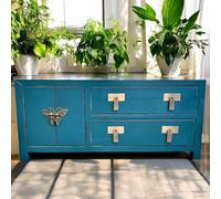 OPIUM OUTLET Commode buffet bas - Meuble de mariage chinois asiatique oriental - Meuble vintage entièrement monté (bleu)