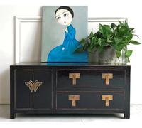 OPIUM OUTLET Commode buffet bas - Meuble de mariage chinois asiatique oriental - Meuble vintage entièrement monté (noir)