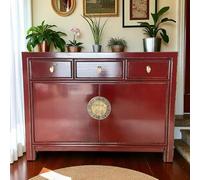OPIUM OUTLET Commode chinoise Asia Buffet oriental Armoire asiatique Vintage Buffet Armoire de mariage entièrement assemblée Rouge écarlate rouge