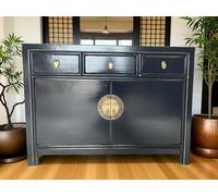 OPIUM OUTLET Commode chinoise Asia Buffet oriental Armoire asiatique Vintage Buffet Armoire de mariage Entièrement montée Noir Violet Noir