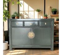 OPIUM OUTLET Commode chinoise Asia Buffet oriental Armoire asiatique Vintage Buffet Armoire de mariage entièrement assemblée Gris