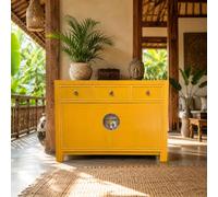 OPIUM OUTLET Commode chinoise Asia Buffet oriental Armoire asiatique vintage Meuble buffet de mariage entièrement assemblé Jaune goldensun