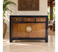 OPIUM OUTLET Commode chinoise Asia, buffet oriental, meuble asiatique, vintage, buffet de mariage, entièrement assemblé, marron châtaignier et noir
