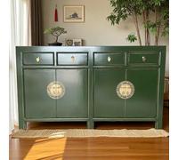 OPIUM OUTLET Commode chinoise Asia Meuble buffet asiatique Armoire orientale Buffet Buffet Armoire de mariage Vintage Entièrement assemblée Vert Crocodile-Green