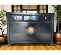 OPIUM OUTLET Commode chinoise Asia Sideboard armoire orientale meubles asiatiques vintage buffet armoire de mariage entièrement montée noir