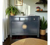 OPIUM OUTLET Commode chinoise Asia Sideboard armoire orientale meubles asiatiques vintage buffet armoire de mariage entièrement montée bleu