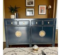 OPIUM OUTLET Meuble chinois Asia Commode buffet Buffet Armoire de mariage Vintage Style colonial Shabby Chic (bleu nuit)