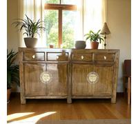 OPIUM OUTLET Meuble chinois Asia Commode buffet Buffet Armoire de mariage Vintage Style colonial Shabby Chic (Maroon)
