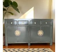 OPIUM OUTLET Meuble chinois Asia Commode buffet buffet armoire de mariage vintage style colonial shabby chic (gris foncé)