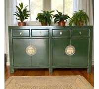 OPIUM OUTLET Meuble chinois Asia Commode buffet buffet armoire de mariage vintage style colonial shabby chic (vert crocodile)