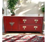 OPIUM OUTLET Meuble TV - Commode - Buffet bas - Meuble TV chinois asiatique oriental - Meuble entièrement monté - Rouge